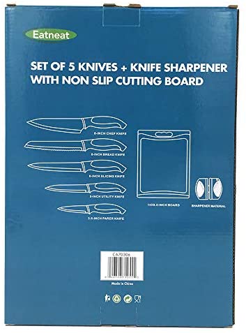 EatNeat 12-Piece Colored Sharp Knife Set: 5 Stainless Steel Kitchen Knives with Covers, Cutting Board and Sharpener
