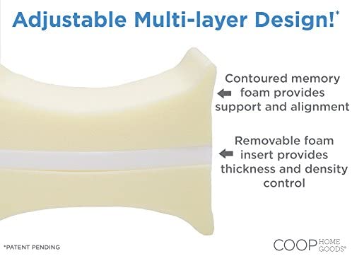 Coop Home Goods - Fully Adjustable Knee Pillow and Leg Positioner with Washable Cover - Memory Foam Fill - Helps Relieve Pain - Perfect for Side Sleepers and During Pregnancy - Soft Lulltra Fabric