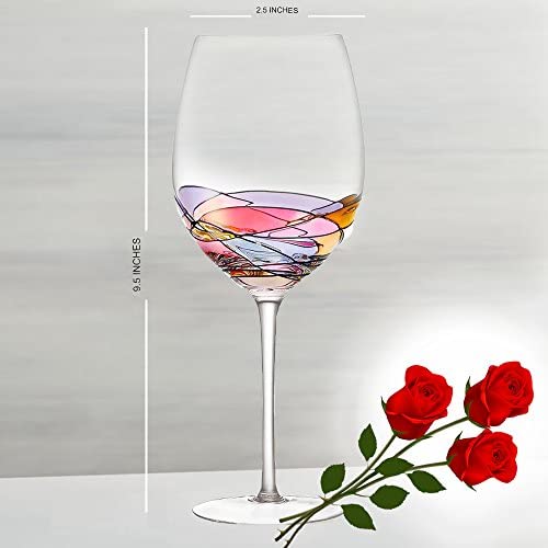 Culinaire 21 Ounce Stemmed Wine Glasses - Set Of 4 - Hand Painted, Exquisite Design, Durable, Ideal For Weddings, Anniversary, Engagement Party,Great Gift For Wine Enthusiasts, Aesthetic Packaging