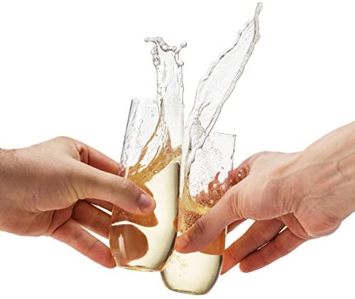 48 Pack Stemless Plastic Champagne Flutes Disposable 9 Oz Clear Plastic Toasting Glasses Shatterproof Recyclable and BPA-Free