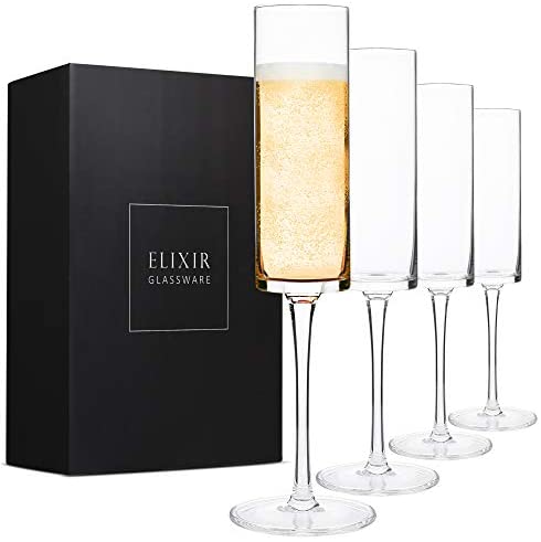 Champagne Flutes, Edge Champagne Glass Set of 4 - Modern & Elegant for Women, Men, Wedding, Anniversary, Christmas, Birthday - 6oz, Premium Crystal
