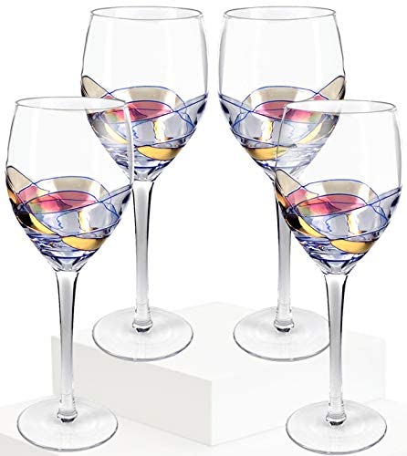 Culinaire 21 Ounce Stemmed Wine Glasses - Set Of 4 - Hand Painted, Exquisite Design, Durable, Ideal For Weddings, Anniversary, Engagement Party,Great Gift For Wine Enthusiasts, Aesthetic Packaging