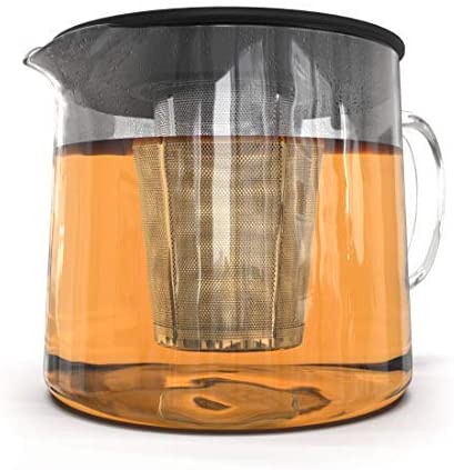 Glass Teapot with Tea Infuser - Stovetop Safe Clear Glass Teapot with Removable Strainer - Perfect for Blooming Tea, Loose Leaf and Other Herbal Teas