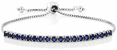 Gem Stone King Sterling Silver Blue Sapphire Tennis Bracelet Gemstone Birthstone 2.50 cttw Fully Adjustable Up to 9 Inch