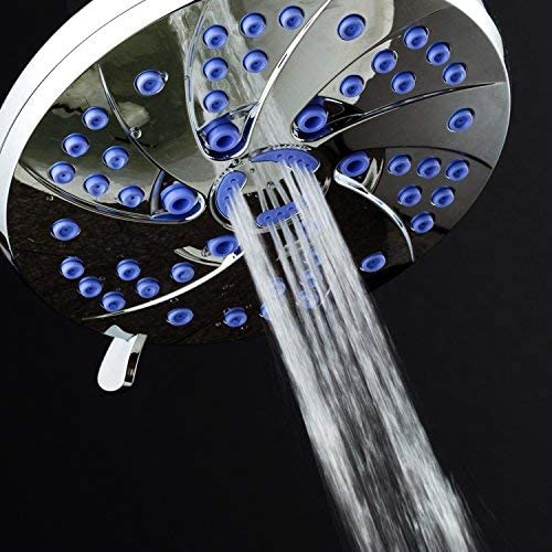 AquaDance 6-inch 6-Setting Rainfall Showerhead with Anti-Microbial Microban Protection from Mold, Mildew, and Bacteria - Clog-Free Sunset Blue Jets, Chrome Finish