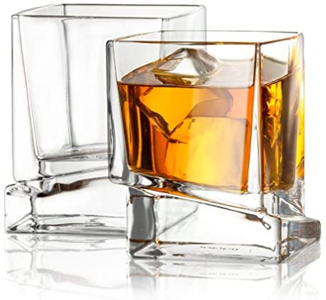 JoyJolt Carre Square Scotch Glasses, Old Fashioned Whiskey Glasses 10-Ounce, Ultra Clear Whiskey Glass for Bourbon and Liquor Set Of 2 Glassware