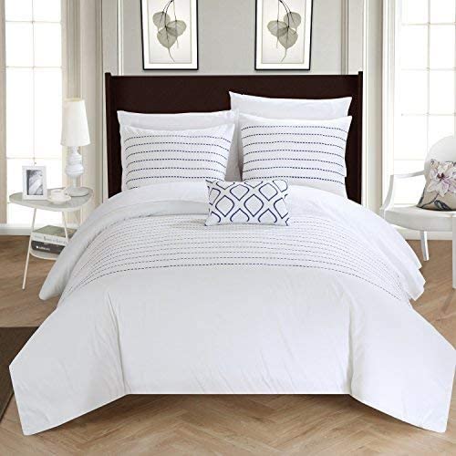 Chic Home 4 Piece Bea Embroidered Duvet Cover Set Shams and Decorative Pillow, Queen