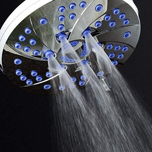 AquaDance 6-inch 6-Setting Rainfall Showerhead with Anti-Microbial Microban Protection from Mold, Mildew, and Bacteria - Clog-Free Sunset Blue Jets, Chrome Finish