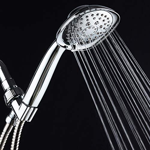 AquaDance, Chrome Luxury Square 6-setting High-Pressure Hand Extra-Long 72" Stainless Steel Hose, Bracket, Solid Brass Fittings, Finish. Premium Handheld Shower Head from Top American