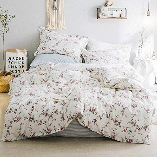 Eikei Cottage Country Style 3 Piece Duvet Cover Set Multicolored Roses Peonies Bouquet 100-percent Cotton Shabby Chic Reversible Floral Bedding (King