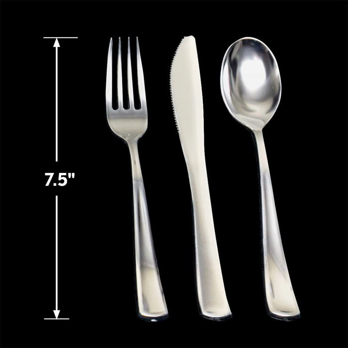 300 Silver Plastic Cutlery Premium Quality Disposable Silverware Polished, 100 Forks, 100 Knives & 100 Spoons, Heavy Duty Flatware Utensils for Parties, Weddings, and Catering