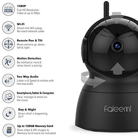 Faleemi Wireless Security Camera, WiFi Home Indoor Dog Pet Camera, 1080P HD Pan/Tilt/Zoom IP Camera, Baby Monitor, Nanny Cam with 2 Way Audio, Night Vision, Cell Phone App Remote View Control