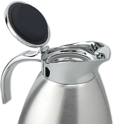 Isosteel VA-9346K 1.3 Litre 18/8 Stainless Steel Tableline Double-Walled Straight Shape Vacuum Pot with Flap Lid, Silver