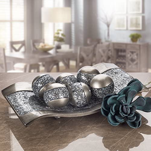 Creative Scents Schonwerk Centerpiece for Dining Room -Crackled Mosaic Design- Home Coffee Table Decor Decorations Centerpiece for Dining/Living Room- Best Wedding Gift (Silver)