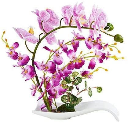 Imiee Artificial Phaleanopsis Arrangement with Vase Decorative Orchid Flower Bonsai (Light Purple)