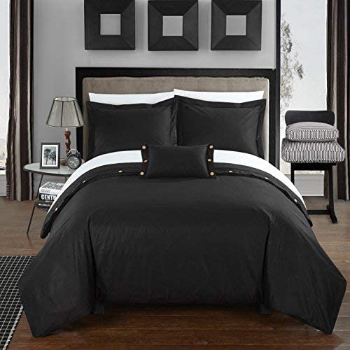 Chic Home 4 Piece Hartford 200 Thread Count Combed Finish 100% Cotton Twill Weave Button Closure Detail Queen Duvet Cover Set Aqua Shams and Decorative Pillows Included
