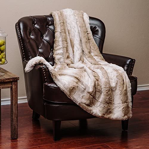 Chanasya Fuzzy Faux Fur Elegant Throw Blanket - Falling Leaf Pattern with Plush Sherpa Grey Microfiber Blanket for Bed Couch and Living Room (50x65 Inches) Grey and White