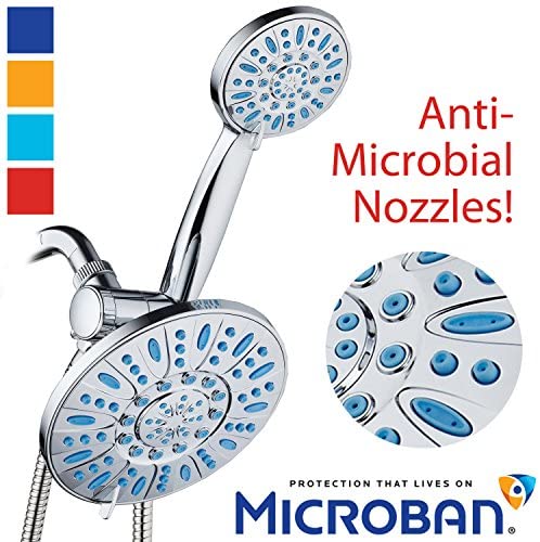 Antimicrobial/Anti-Clog High-Pressure 30-setting Rainfall Shower Combo by AquaDance with Microban Nozzle Protection from Growth of Mold Mildew & Bacteria for Stronger Shower! Wave Blue