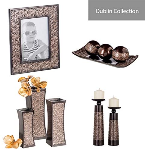 Dublin Home Decor Tray and Orbs Balls Set of 3 - Coffee Table Mantle Decor Centerpiece Bowl with Spheres House Decorations, Decorative Accents for Living Room or Dining Table, Gift Boxed (Brown)