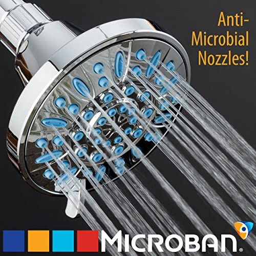 AquaDance Antimicrobial/Anti-Clog High-Pressure 6-setting Head Microban Nozzle Protection from Growth of Mold, Mildew & Bacteria for Stronger Shower (Aqua, Chrome/Wave Blue