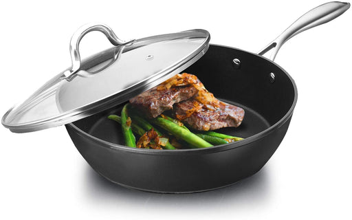 COOKER KING Nonstick Saute Pan, 11-Inch Frying Pan with Lid, Induction Compatible, Dishwasher Safe, Oven Safe, Multi-Function Skillet with Stainless Steel Handle