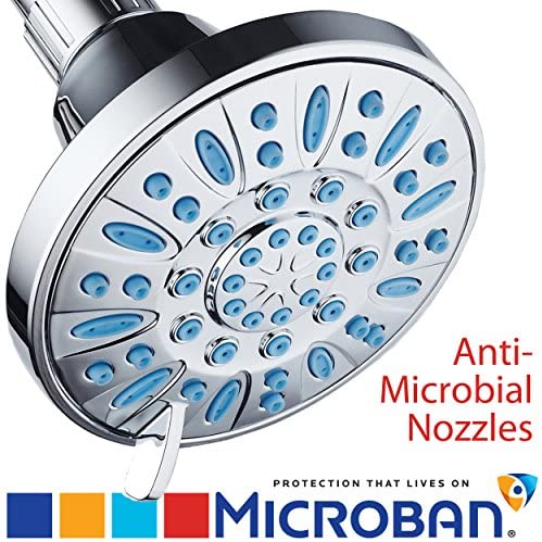 AquaDance Antimicrobial/Anti-Clog High-Pressure 6-setting Head Microban Nozzle Protection from Growth of Mold, Mildew & Bacteria for Stronger Shower (Aqua, Chrome/Wave Blue