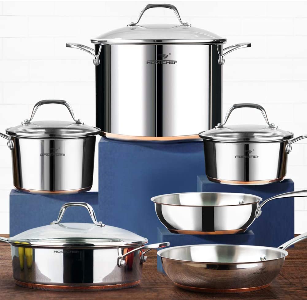 HOMI CHEF 10-Piece Nickel Free Stainless Steel Cookware Set C