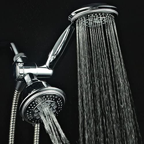 Hydroluxe 1433 Handheld Showerhead & Rain Shower Combo. High Pressure 24 Function 4" Face Dual 2 in 1 Shower Head System with Stainless Steel Hose, Patented 3-Way Water Diverter in All-Chrome Finish