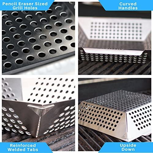 #1 BEST Vegetable Grill Basket - BBQ Accessories for Grilling Veggies, Fish, Meat, Kabob, or Pizza - Use as Wok, Pan, or Smoker - Quality Stainless Steel - Camping Cookware - Charcoal or Gas Grills OK