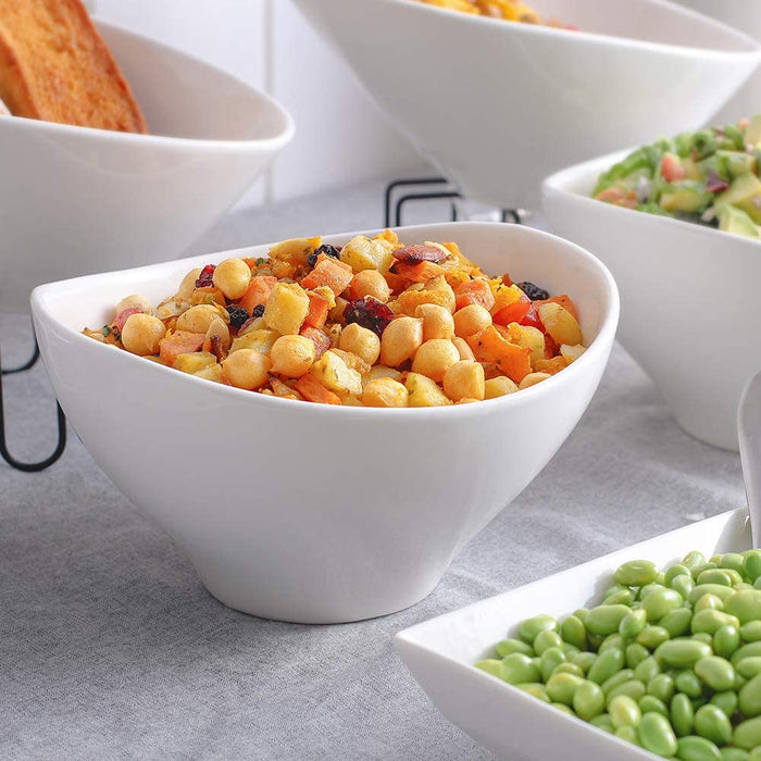 Dowan 1.4 Quarts Salad Bowls, Porcelain Serving Bowls, White Snack Bowl Set for Party, 8 Inches, Set of 2
