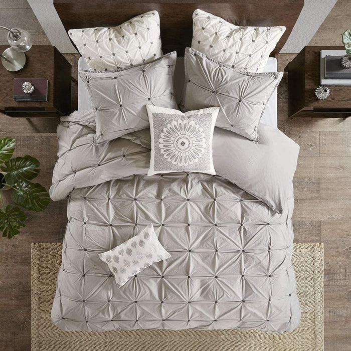 Ink+Ivy 3 Piece Elastic Embroidered Cotton Duvet Cover Set White King/Cal King