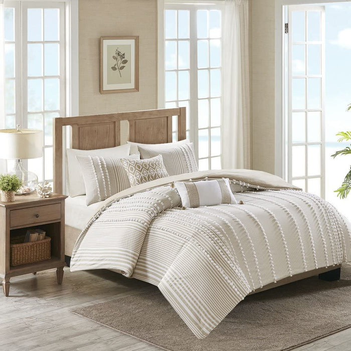 Harbor House Anslee 3 Piece Cotton Yarn Dyed Duvet Cover Set Taupe King