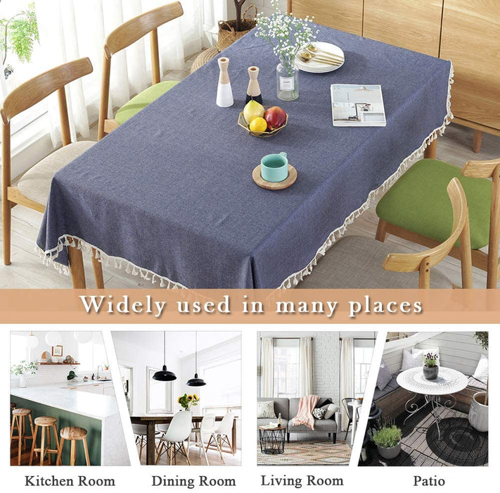 ColorBird Solid Color Tassel Tablecloth Plain Cotton Linen Dust-Proof Table Cover for Kitchen Dinning Party Tabletop Decoration (Rectangle/Oblong, 55 x 70 Inch