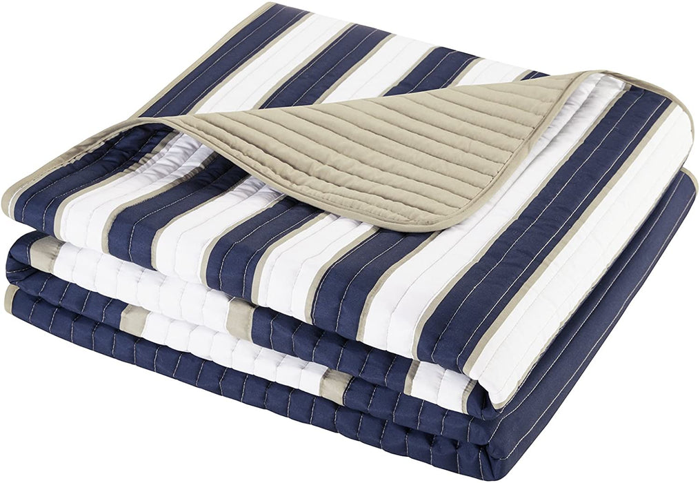 Comfort Spaces Verone 2 Piece Quilt Coverlet Bedspread Ultra Soft Microfiber Stripes Pattern Hypoallergenic Bedding Set, Twin/Twin XL