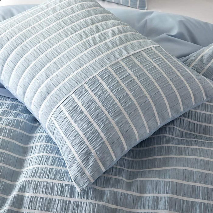 DuShow Gray Duvet Cover Set Queen Stripe Seersucker 3 Pieces Comforter Cover Set with Zipper Closure Soft Hotel Quality