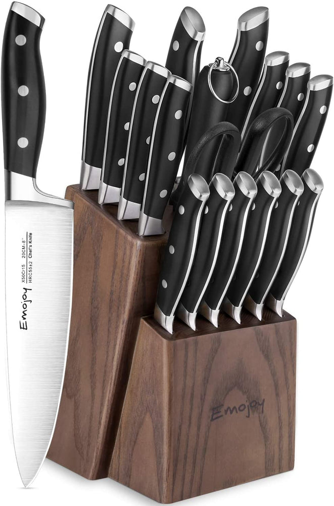 Emojoy Knife Set, 18-Piece Kitchen Knife Set with Block Woode