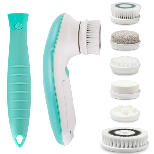 Fancii 7 in 1 Waterproof Electric Facial & Body Cleansing Brush Exfoliating Kit with Handle and 6 Brush Heads - Best Advanced Spin Brush Microdermabrasion Scrub System for Face