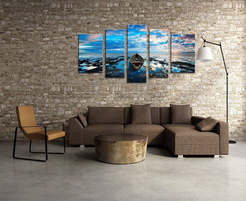 HLJ ART Contemporary Sea Boat Beach Landscape Canvas Wall Art Print for Office Living Room Decor (M, A02)