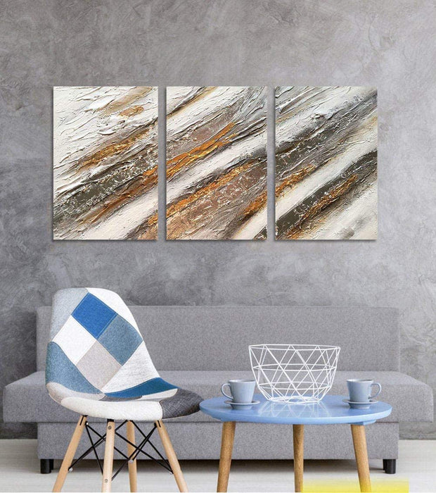 Abstract Handmade Oil Painting on Canvas Seascape Contemporary Art Wall Paintings for Home Office Decor (12x16inchx3pcs