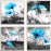 HLJ ART Modern Salon Theme Black and White Peacock Blue Vase Flower Abstract Painting Still Life Canvas Wall Art for Home Decor 12x12inches 4pcs/Set (Outer Frames