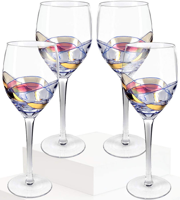 Culinaire 21 Ounce Stemmed Wine Glasses - Set Of 4 - Hand Painted, Exquisite Design, Durable, Ideal For Weddings, Anniversary, Engagement Party,Great Gift For Wine Enthusiasts, Aesthetic Packaging