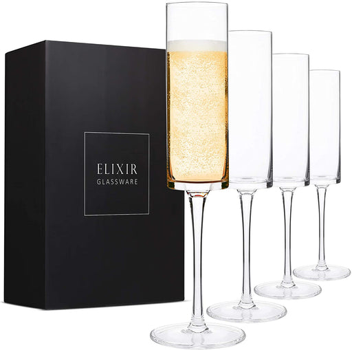 Champagne Flutes, Edge Champagne Glass Set of 4 - Modern & Elegant for Women, Men, Wedding, Anniversary, Christmas, Birthday - 6oz, Premium Crystal