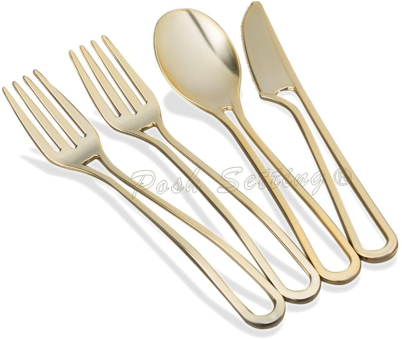 160 Piece Gold Plastic Cutlery Set, Gold Plastic Silverware Set, Heavy Duty Bulk Disposable Gold Modern Flatware, 80 Plastic Forks, 40 Knives