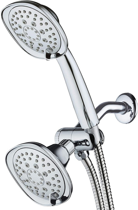 AquaDance, Chrome Luxury Square 48-setting High-Pressure Dual Head/Handheld Shower Spa Combo. Extra-Long 72" Stainless Steel Hose, 3-way Flow Diverter, Finish. Best Quality from Top American