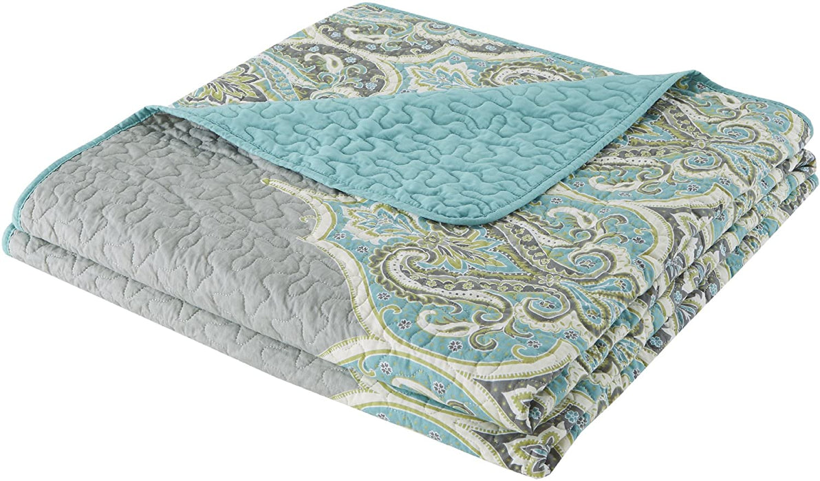 Comfort Spaces Mona 3 Piece Quilt Coverlet Bedspread Ultra Soft 100% Cotton Paisley Pattern Hypoallergenic Bedding Set, Full/Queen