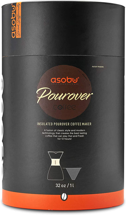 asobu Black Insulated Pour Over Coffee Maker (32 oz.) Double-Wall Vacuum, Stainless-Steel Filter, Stays Hot Up to 12 Hours