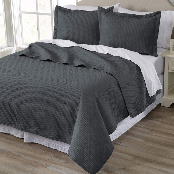 Home Fashion Designs 2-Piece All Season Quilt Set. Twin Size Quilt with 1 Sham. Soft Microfiber Bedspread and Coverlet. Emerson Collection (Pewter)