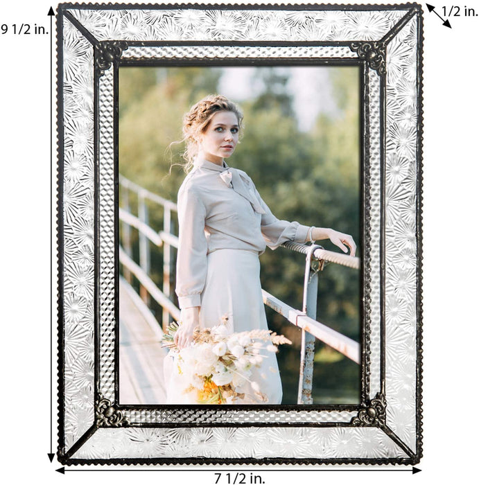 J Devlin Glass Art Clear Vintage Stained Glass Picture Frame Tabletop 5 x 7 Photo Wedding Pic 380-57HV