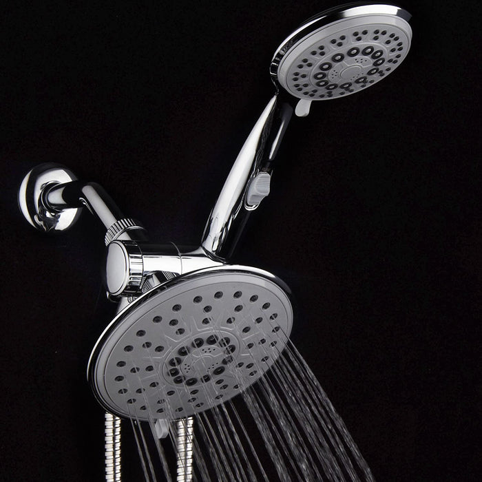 30-Setting 6 Inch Rain Shower Head with Handheld Shower Combo featuring Patented ON/OFF Pause Switch by Hydroluxe - Use Each Showerhead Separately or Both Together! Premium Chrome Finish
