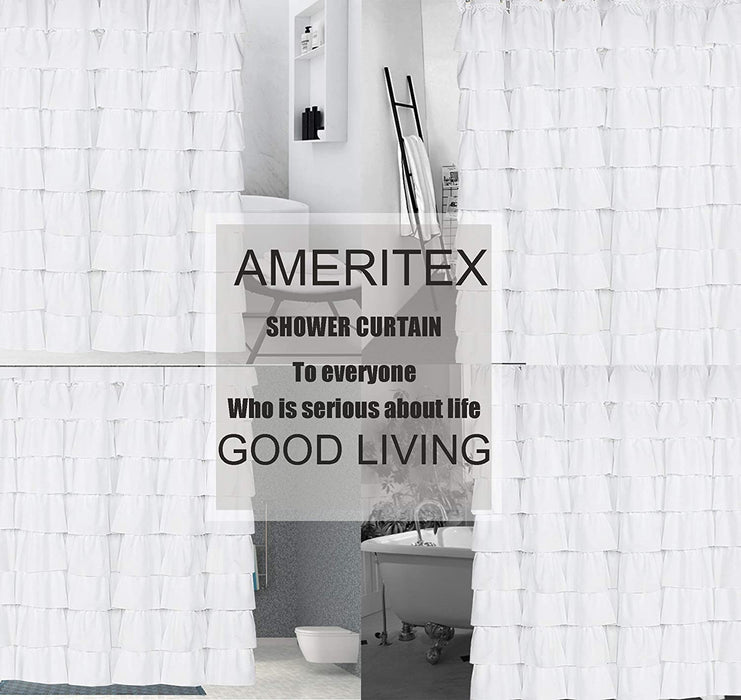 Ameritex Ruffle Shower Curtain Home Decor | Soft Polyester, Decorative Bathroom Accessories | Great for Showers & Bathtubs |White,72" x 72"